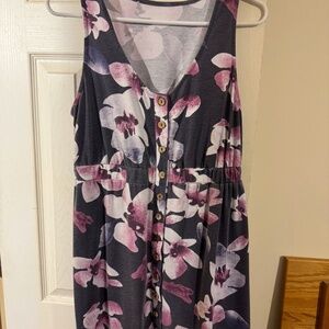 Floral Casual Sleeveless T-Shirt Dress Button Down Short Mini LARGE